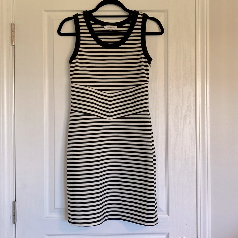 Sugar Lips black and white stripe body con mini dress size M
